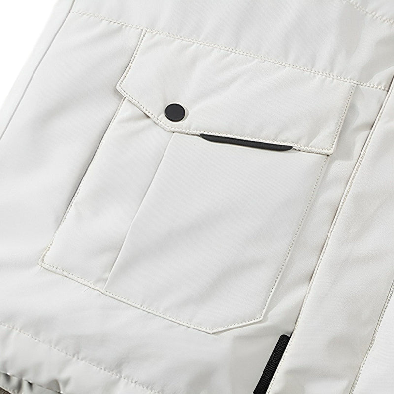 Puffer Jacket Duck Down Polyester 2XL Hooded Quilted Lightweight White