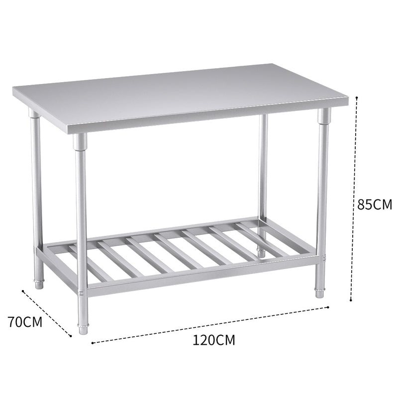 Commercial Kitchen Stainless Steel Work Bench 120x70x85cm Adjustable Shelf