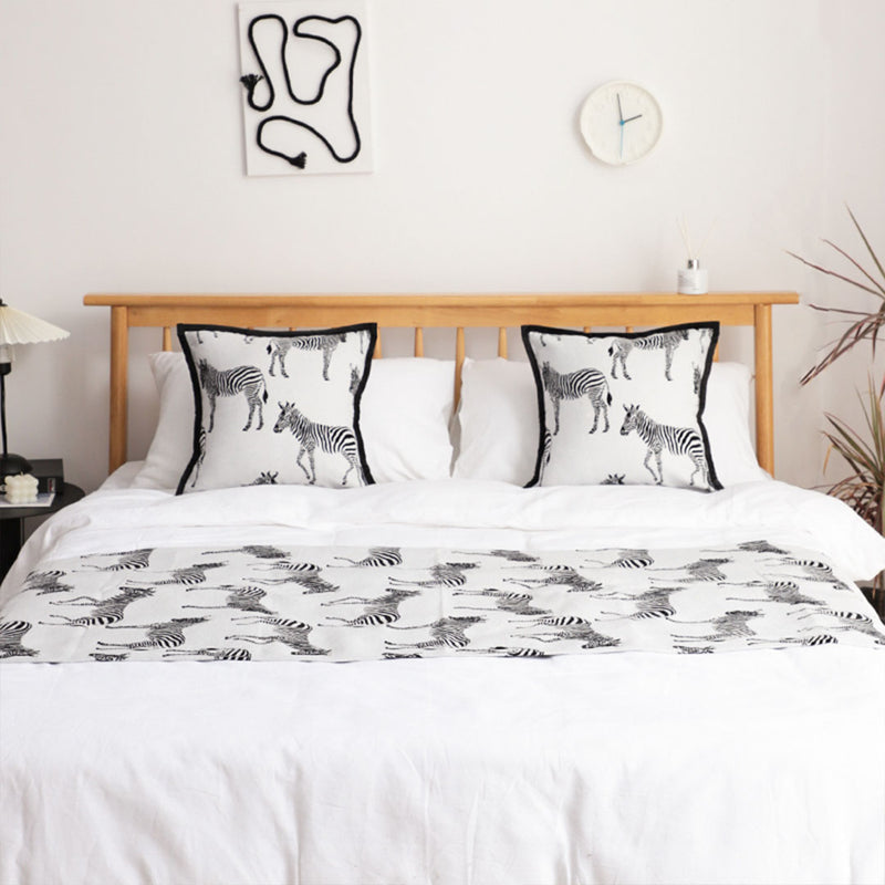 Bed Scarf Runner 1.8m Zebra Polyester 70x240cm 2 Cushions 45cm Light Set of 3