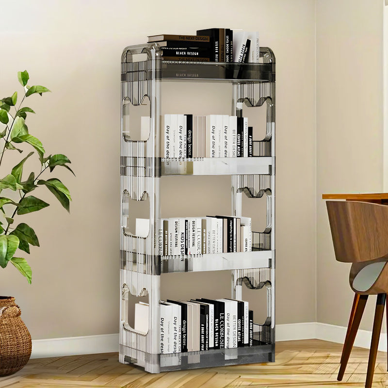 Clear 4 Tier Bookshelf Organizer 38X24X90cm Plastic Trolley Rack with Wheels