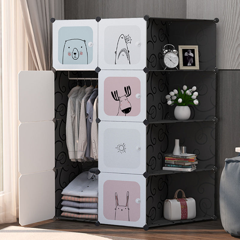 10 Cubes Portable Black Wardrobe Polypropylene Modular Storage Closet With Doors