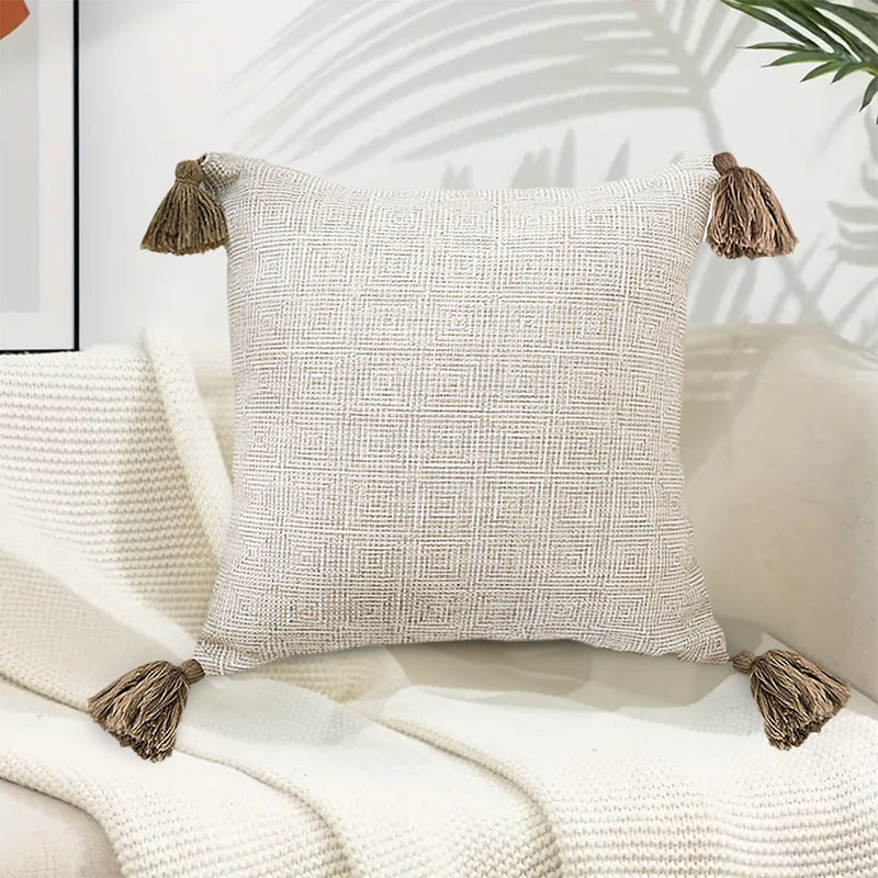 2X Velvet Sofa Cushion 45x45cm Plush 15cm Thick Beige Polyester Cotton Blend