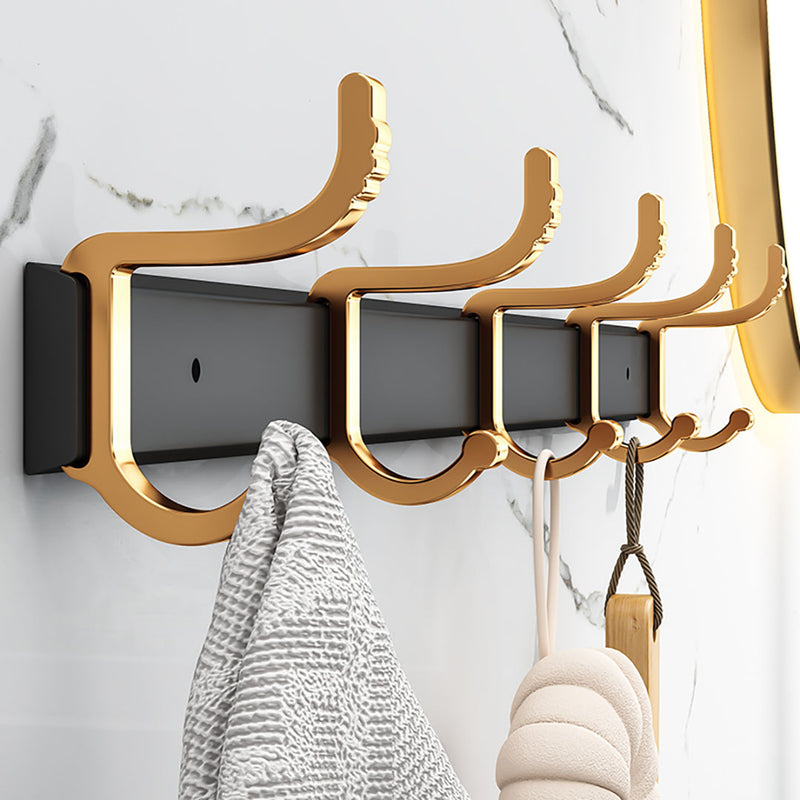 2X 41cm Wall Mounted Aluminum Towel Rack Space Saving Hooks Black Gold