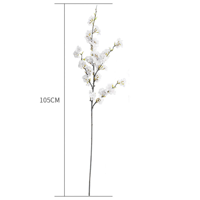 67cm Blue Glass Floor Vase Gold Metal Base 10pcs White Artificial Flowers