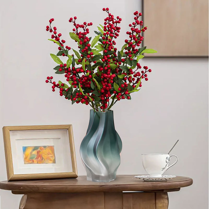27cm Hand Blown Glass Vase Bubble Texture Tall Slender Blue Home Decor