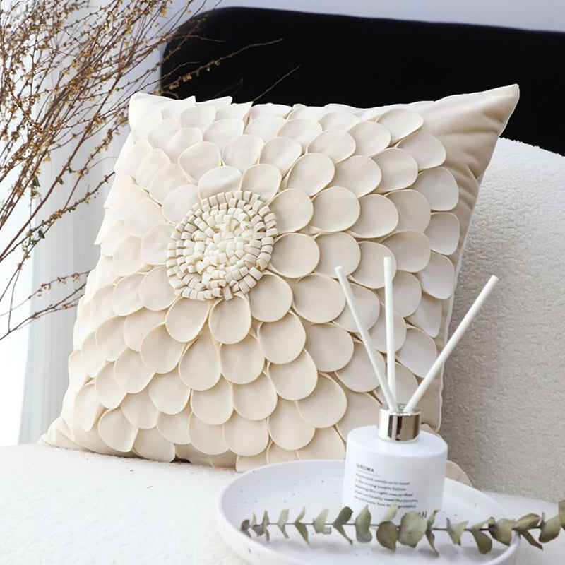 Plush Velvet Throw Pillow 45x45cm 15cm Thick Cream Floral