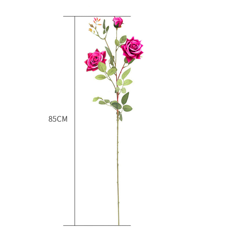 12pcs Artificial Silk Rose Bouquet 85cm Real Touch Dark Pink Table Decor