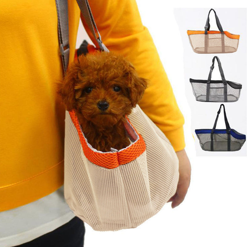 Orange Mesh Pet Carrier Bag 40x20x20cm Breathable Tote With Side Pockets