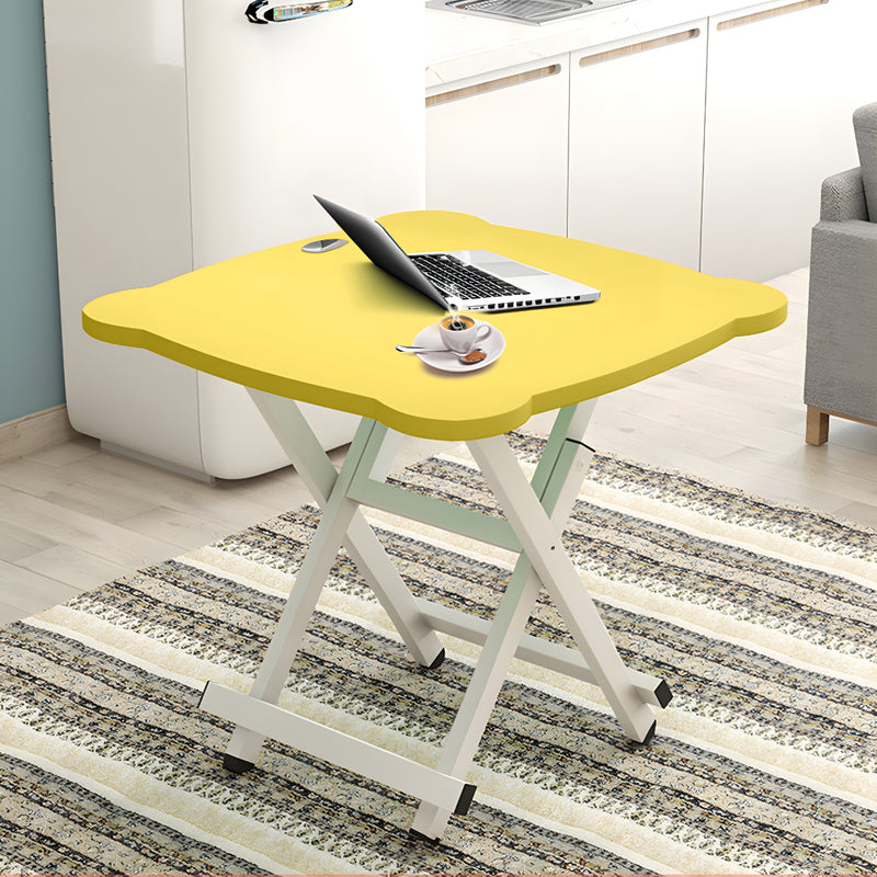 2X Minimalist Folding Table Particleboard Metal 60x60x70cm Yellow Top White Legs