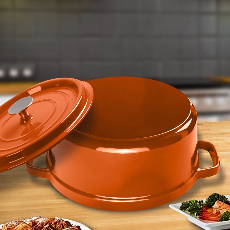 Cast Iron Enamel 24cm Casserole Stewpot With Lid 3.6L Orange Dishwasher Safe