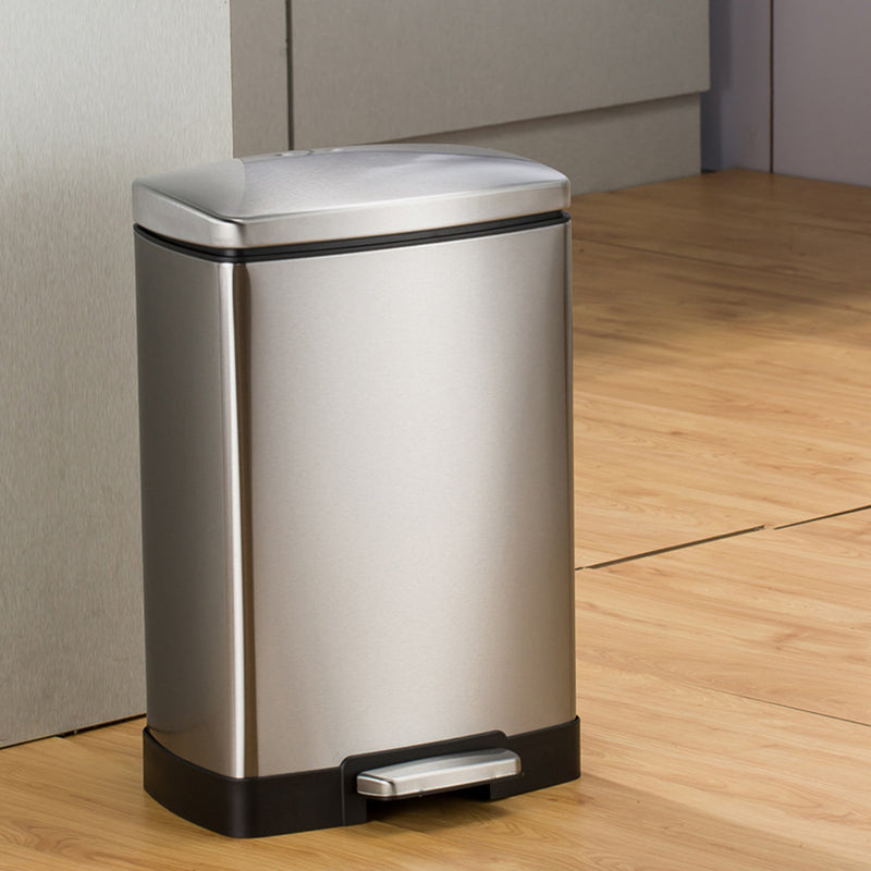 12L Stainless Steel Pedal Trash Bin Rectangular Silver Soft Close Lid