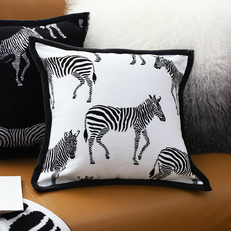 2X 45cm Polyester Zebra Throw Pillows Black And White Luxury Square