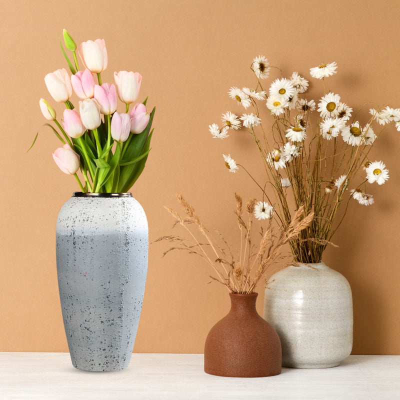 Large Ceramic Flower Vase 35x17cm White Grey Handcrafted