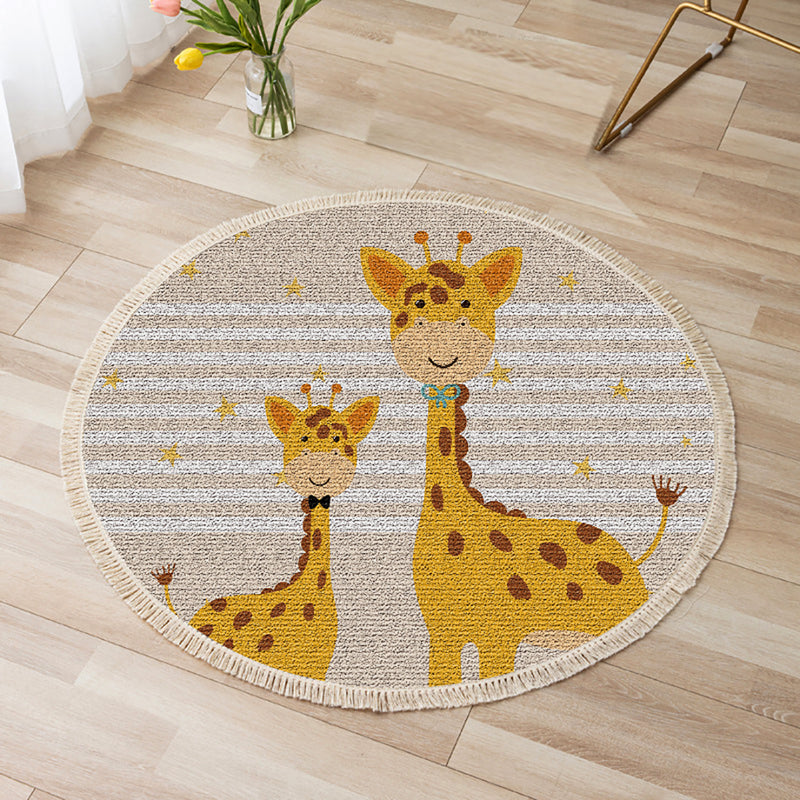 120cm Round Polyester Area Rug Cartoon Animal Non Slip Ultra Soft Multicolor