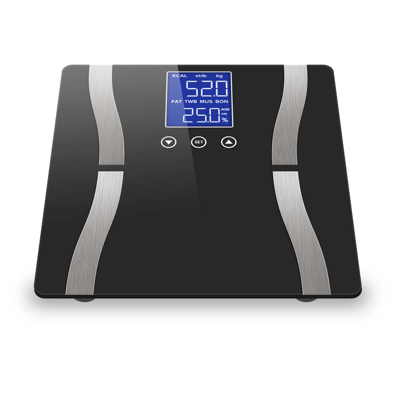 Glass Digital Body Fat Scale Lcd Display 180kg Capacity 8 Users 30x30cm Black