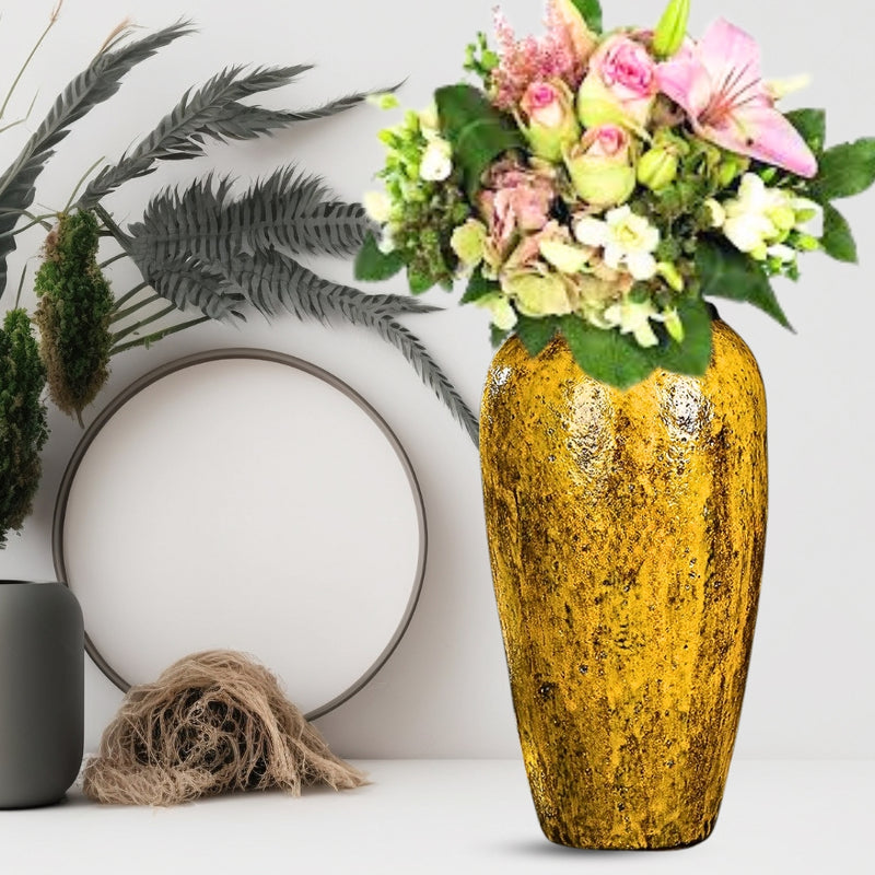 Large Yellow Ceramic Flower Vase 35x17cm Elegant Home Decor Living Room