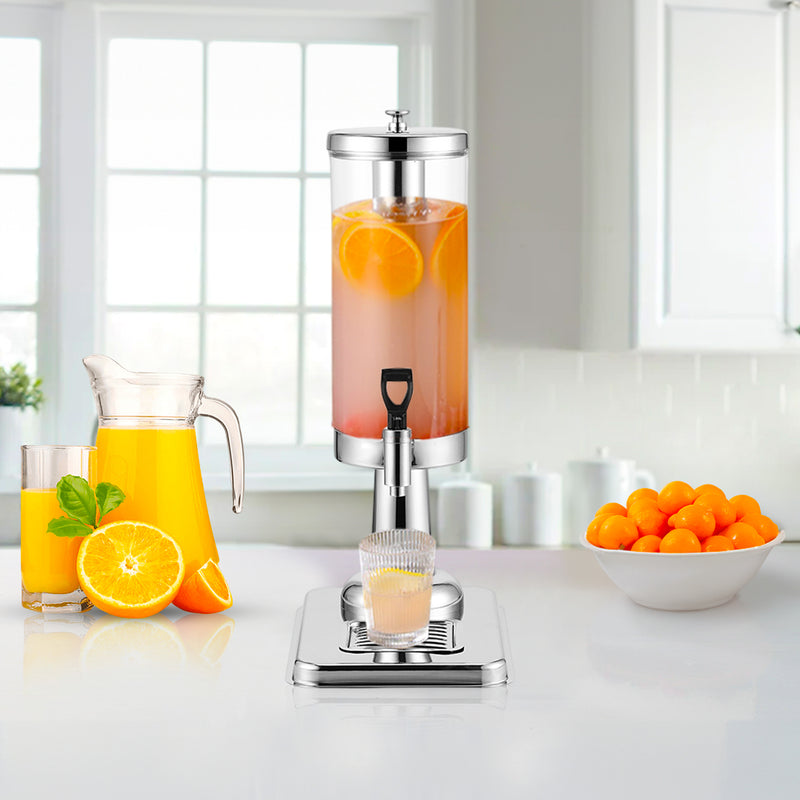 3L Stainless Steel Ice Cylinder Beverage Dispenser Silver Clear Drip Free Faucet