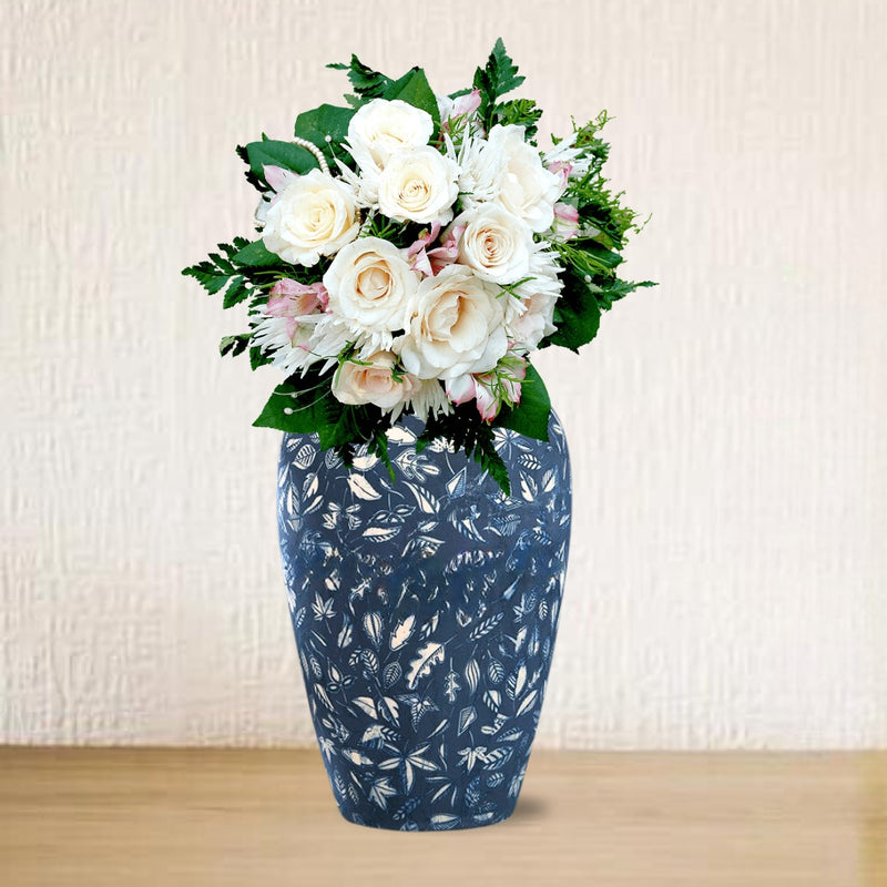 Medium Blue Ceramic Flower Vase 30x19cm Elegant Home Decor Display