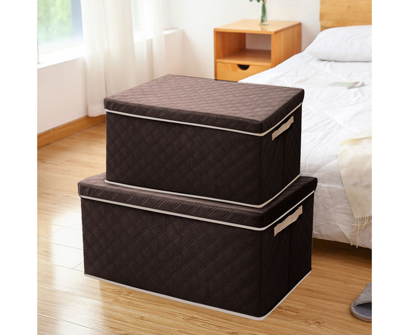 Small Non Woven Fabric Storage Box 35x28x18cm Diamond Quilt Grid Coffee Dustproof