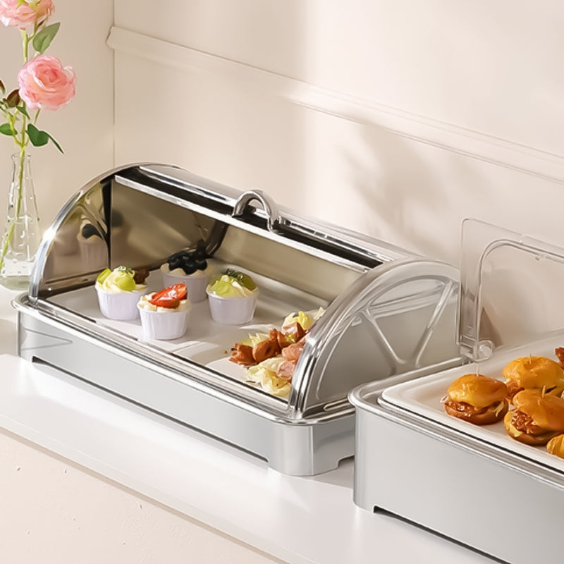 Ceramic Chafing Dish Stainless Steel Stand 59x38.5x7cm Silver 9L