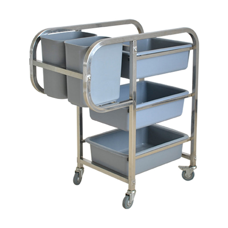 3 Tier Kitchen Food Trolley Pvc Five Buckets 82x43x92cm Wheels