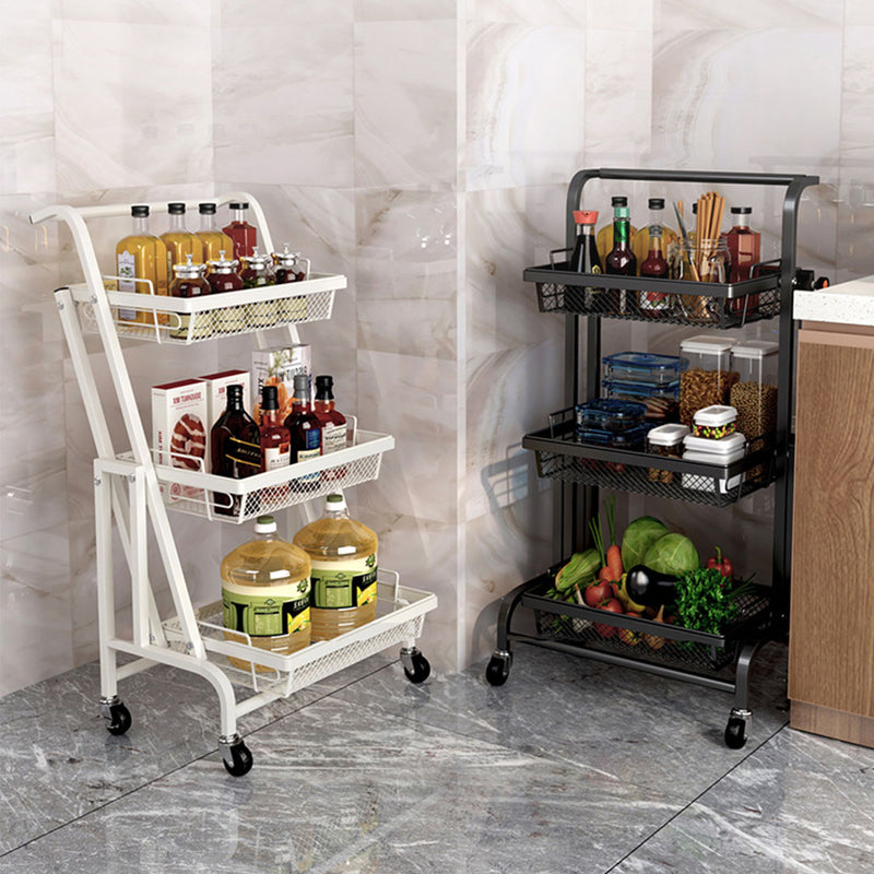 3 Tier Carbon Steel Kitchen Cart Adjustable Shelves Portable Storage White