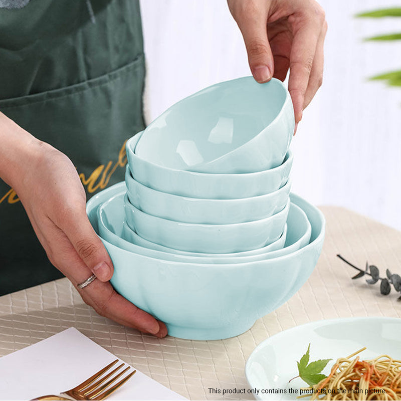 Light Blue Ceramic Dinnerware 4.5 Bowl 7 Plate Stackable Set of 10