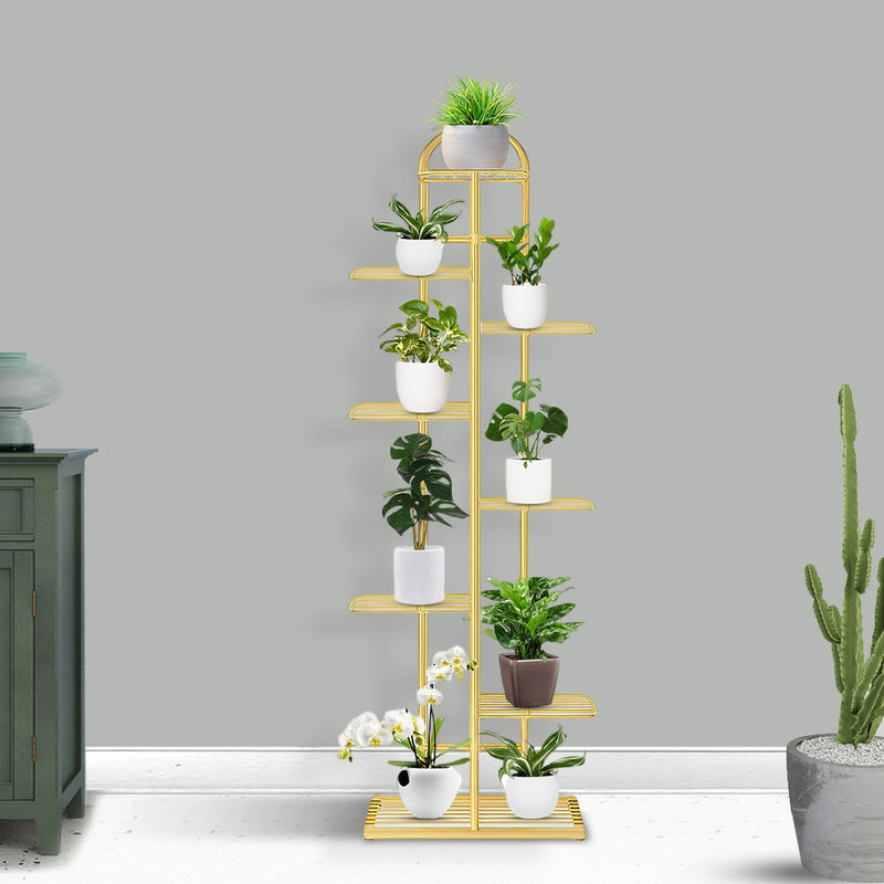8 Tier 9 Pots Gold Metal Plant Stand Indoor Space Saving Tall 44.5x22x141cm