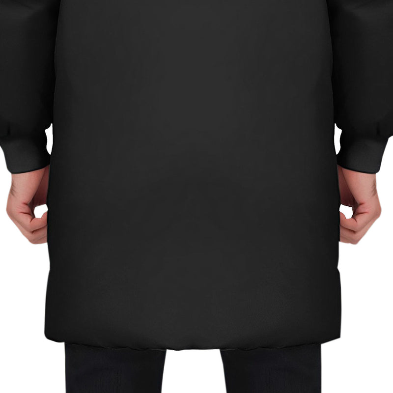 XL Black Long Hooded Down Puffer Coat Quilted Polyester Elastane