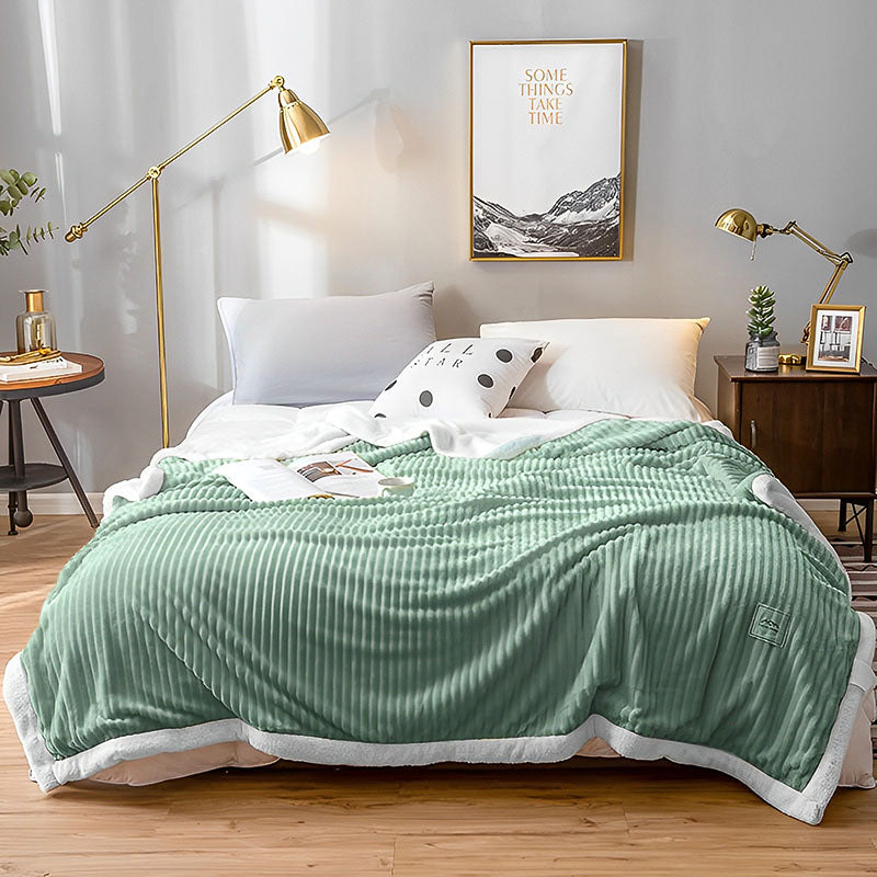 2X Light Green Flannel Throw Blanket Warm Cozy Double Sided Thick Fleece Coverlet