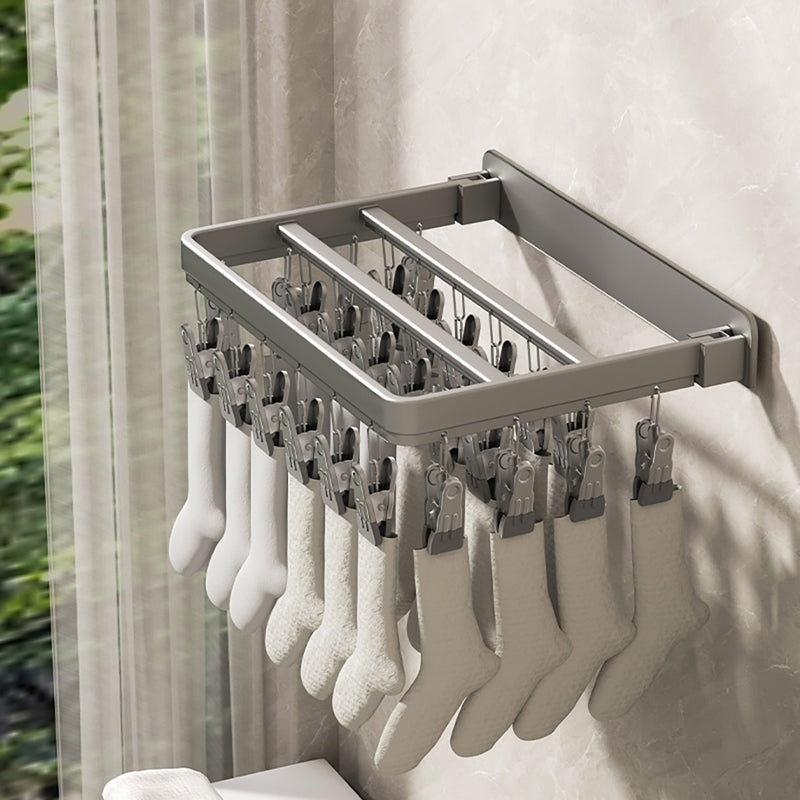 2X Wall Mounted Aluminum Clothes Hanger Rack Dark Grey Non Slip Clips