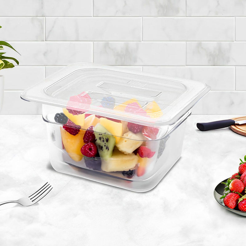100mm Clear Gastronorm Food Storage Tray Set of 2 with Lids Polycarbonate