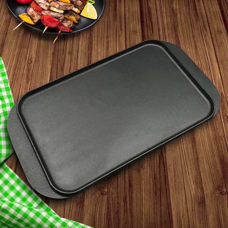 2X 47cm Cast Iron Ridged Grill Pan Reversible Nonstick BBQ Griddle