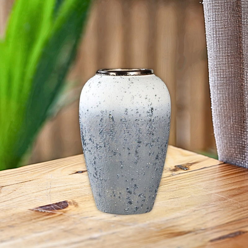Medium White Grey Ceramic Flower Vase Elegant Home Decor 30x19cm Handcrafted