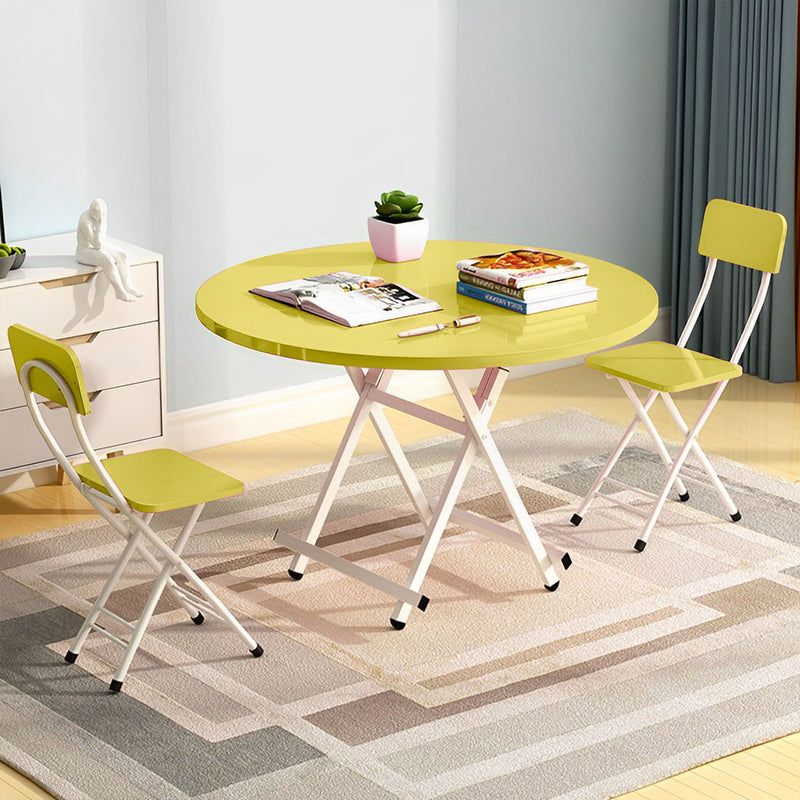 2X Yellow Round Dining Table Mdf 60cm Aluminum Alloy Legs Portable