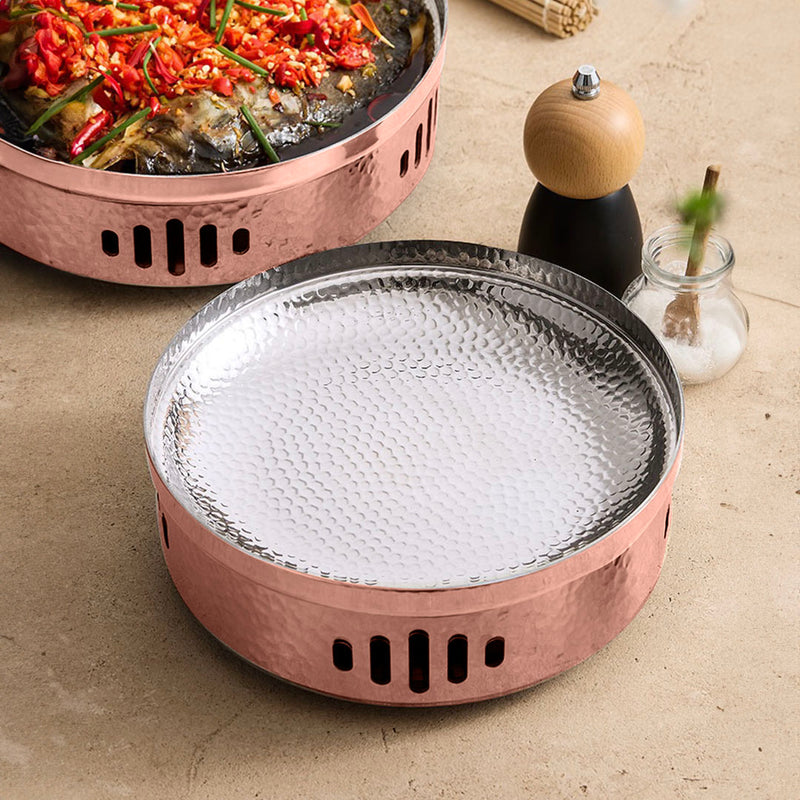 26cm Rose Pink Hammered Dry Pot Stainless Steel Thermal Insulation Kitchen Essential
