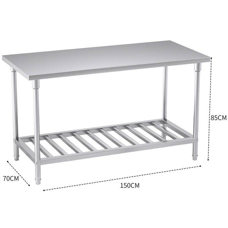 Commercial Stainless Steel Prep Work Bench Adjustable Shelf 150x70x85cm