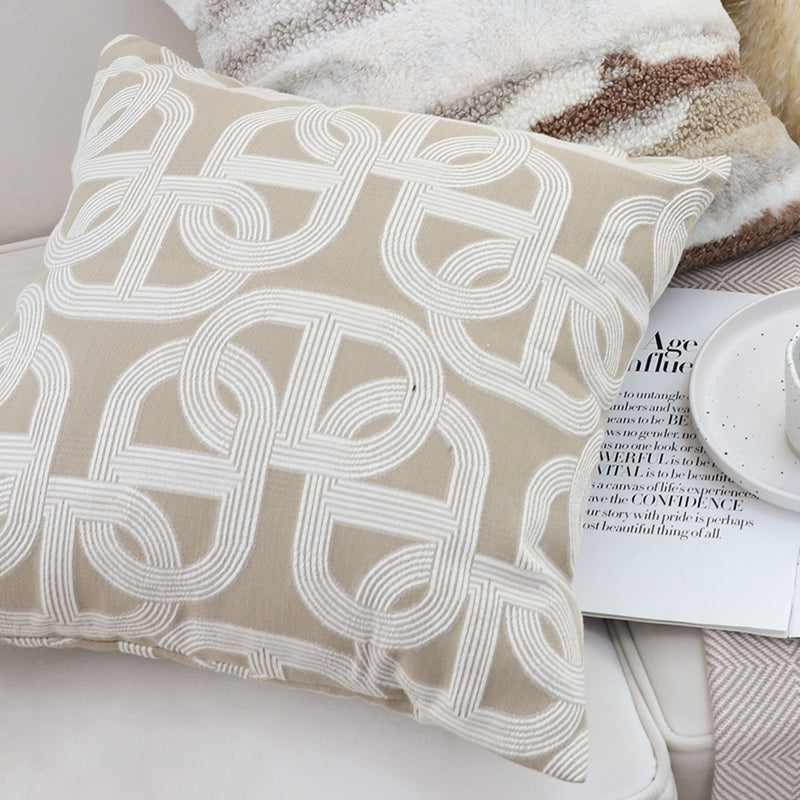 2X Beige Throw Pillow 50cm Geometric Pattern Polyester Fiber Cozy Accent Decor