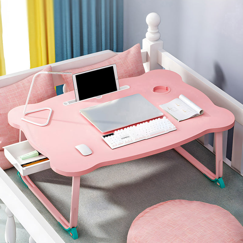 2X Pink Foldable Bed Table Particleboard Metal 60x48x28cm Mini Drawer