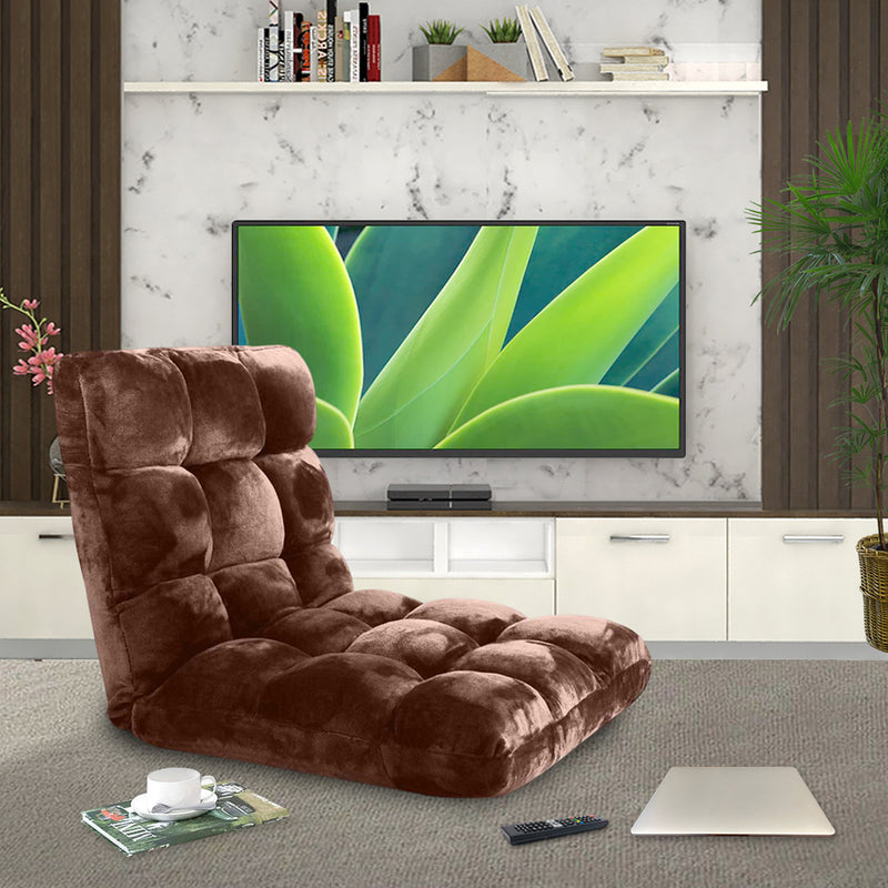 4X Folding Floor Recliner Cushion Memory Foam Plush 108x53x10cm Coffee