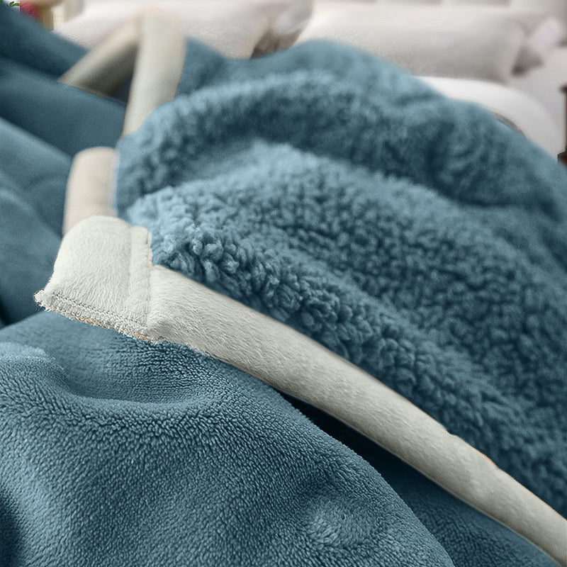 2X Thick Flannel Polyester Throw Blanket 200x220cm Lake Blue Double Sided