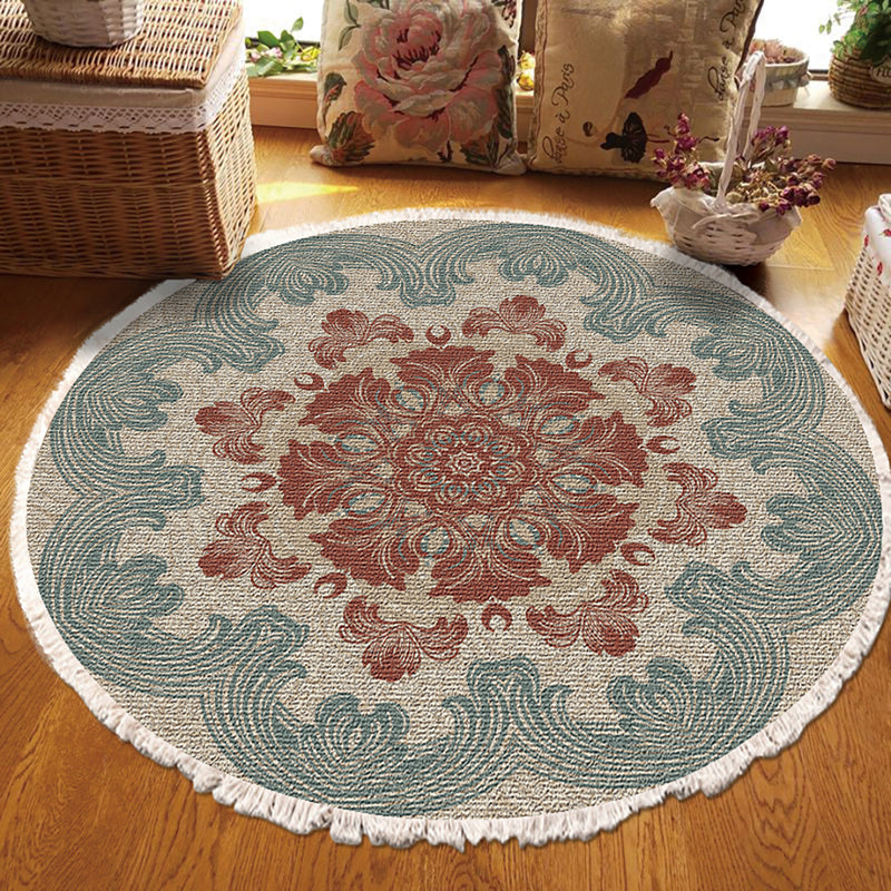 Mandala Boho Round Area Rug Polyester 90cm Anti Slip Multicolor
