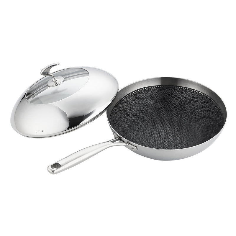 2X 30cm 304 Stainless Steel Frying Pan Nonstick Interior With Lid Induction Safe
