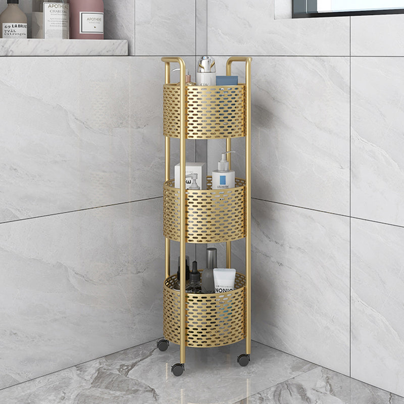 3 Tier Metal Bathroom Shelf Gold 27x27x93cm 360 Degree Casters