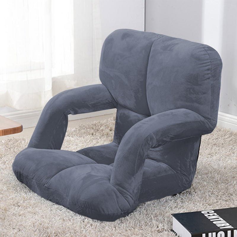 Foldable Grey Floor Lounge Chair Adjustable Recliner with Armrest Flannel