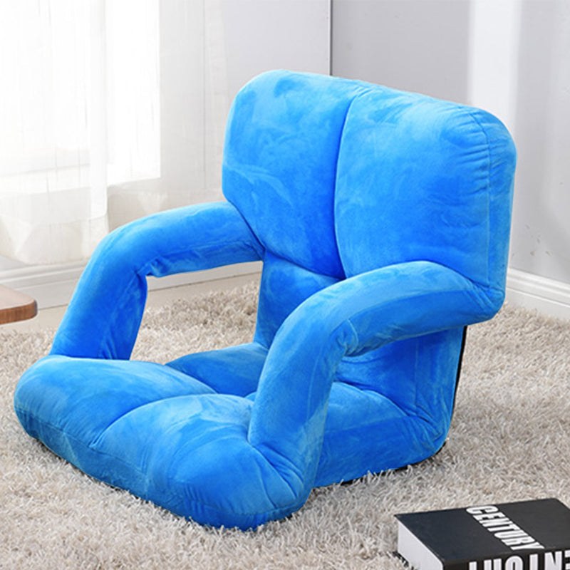 Foldable Flannel Blue Floor Lounge Chair Adjustable Recliner with Armrest