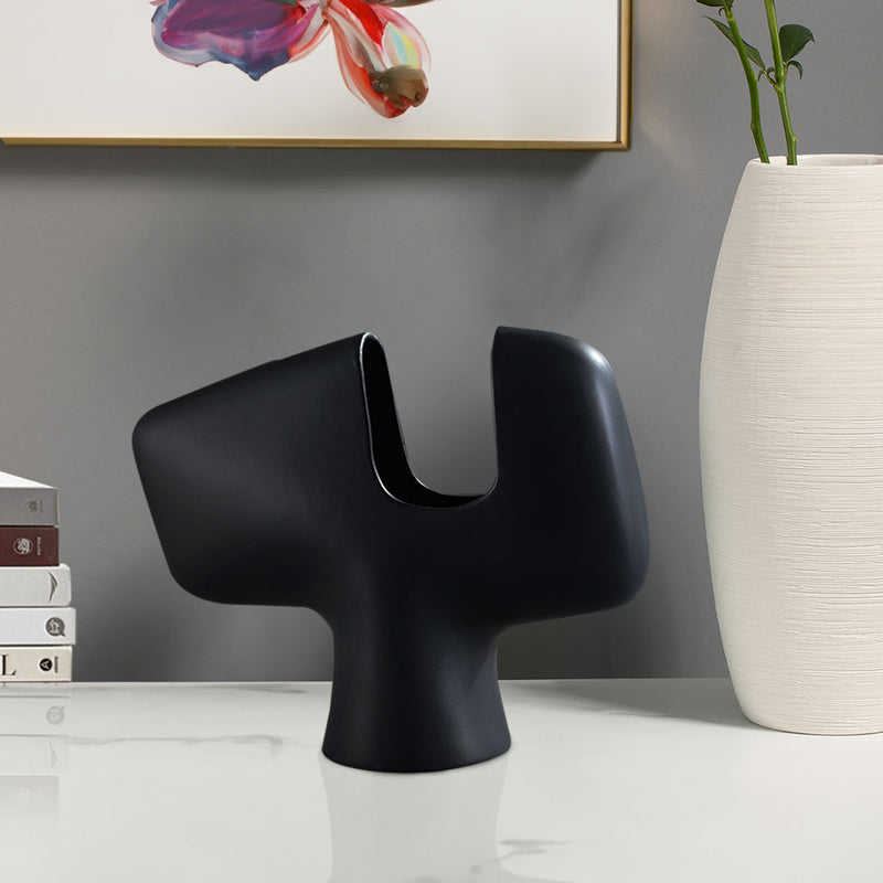 2X Black Ceramic Modern Curved Decorative Vase 44X35cm Sculptural Accent