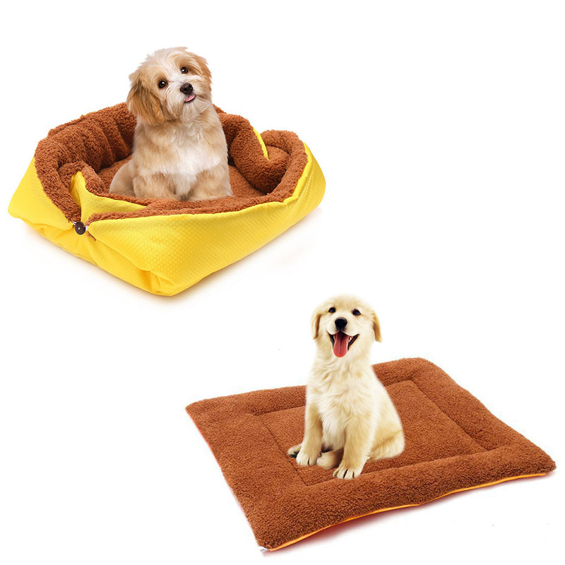 2X Yellow Dual Purpose Plush Pet Bed Cushion Nest Mat 40cmx26cmx13cm Anti Slip
