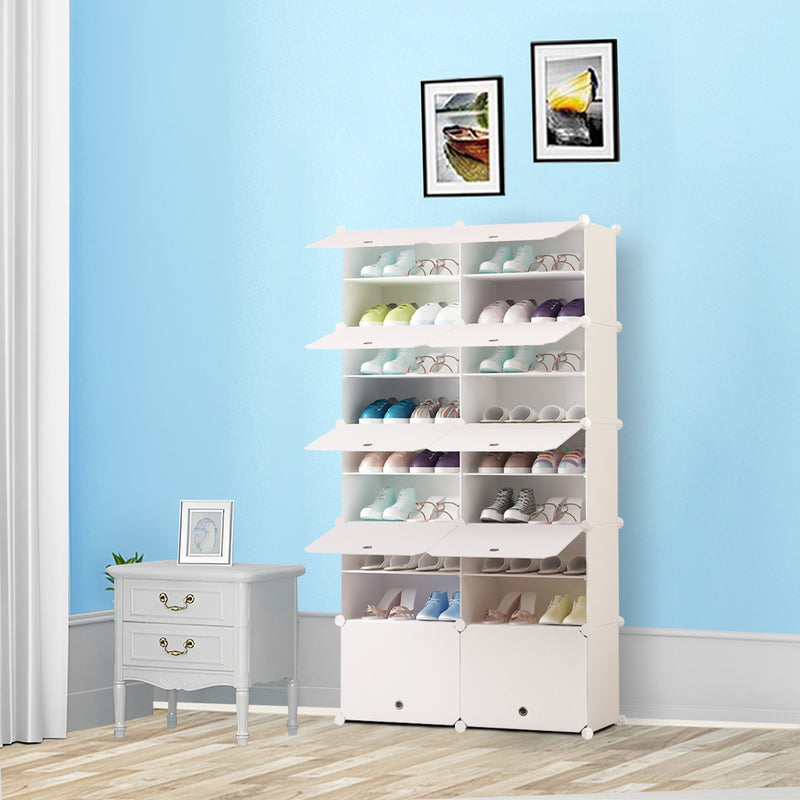 9 Tier 2 Column Polypropylene Shoe Rack Organizer White 85x32x156cm