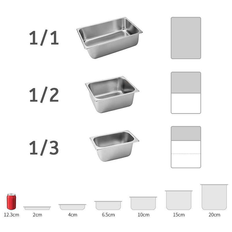 2X 1/2 GN Gastronorm Stainless Steel Pan 27x33x10cm Deep